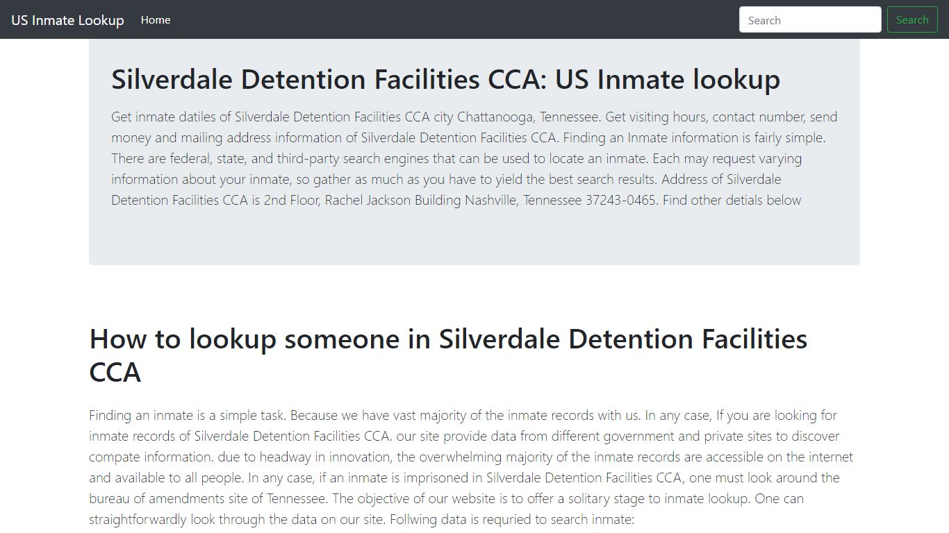 Silverdale Detention Facilities CCA: US Inmate lookup