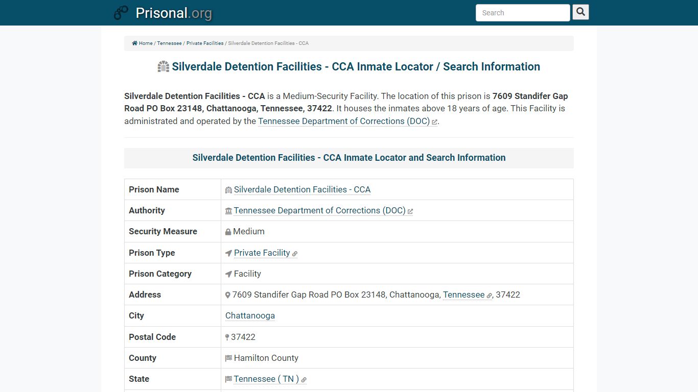 Silverdale Detention Facilities - CCA-Inmate Locator ...